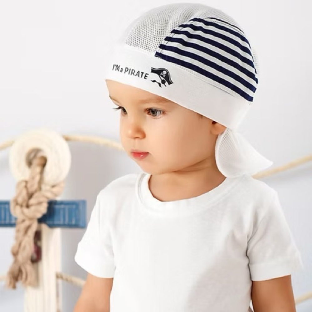 Striped Baby Pirate Bandana Hat - Navy & White